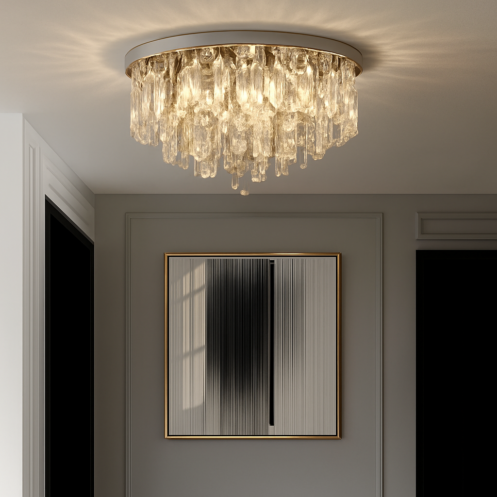lustre moderne en acier led avec cristaux art déco