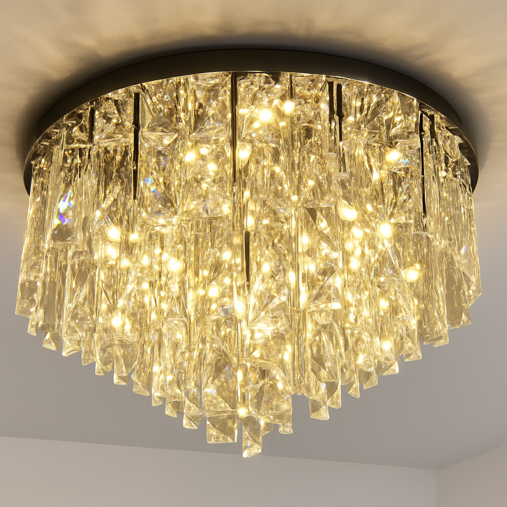 lustre moderne en acier led avec cristaux art déco