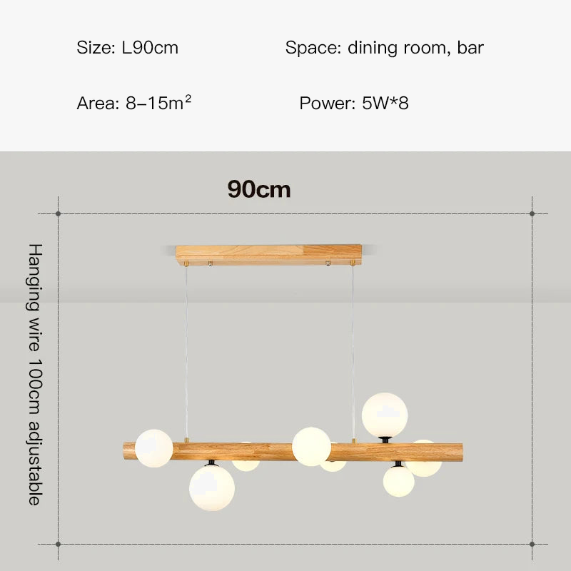 lustre moderne en bois et verre laiteux pour espaces contemporains