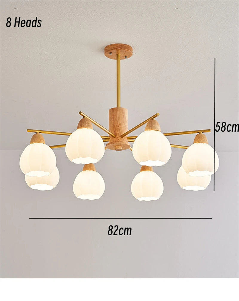 lustre moderne en bois et verre style japonais pour décoration intérieure