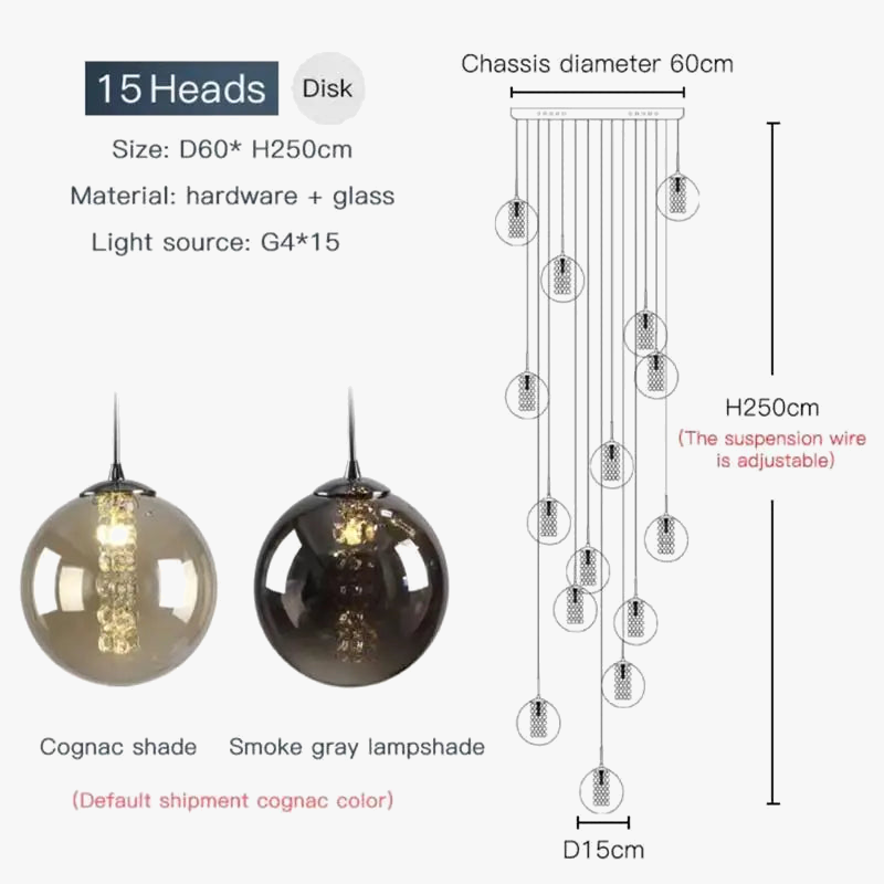 lustre moderne en boule de verre en spirale g4 pour duplex nordique