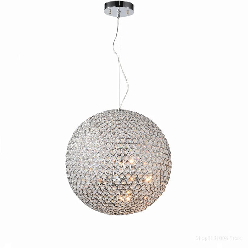 lustre moderne en cristal boule ronde avec éclairage led