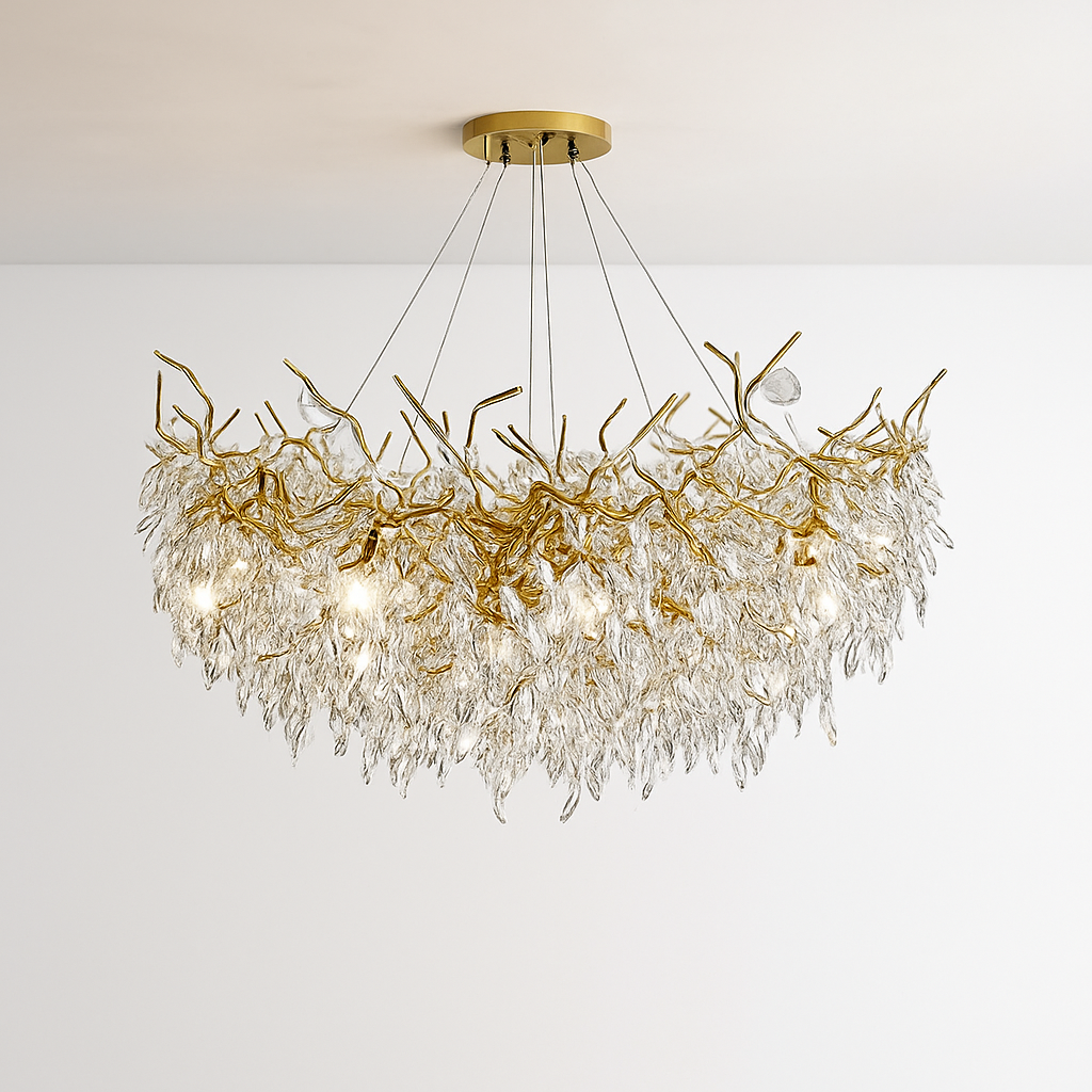 lustre moderne en cristal clair avec éclairage en métal réglable