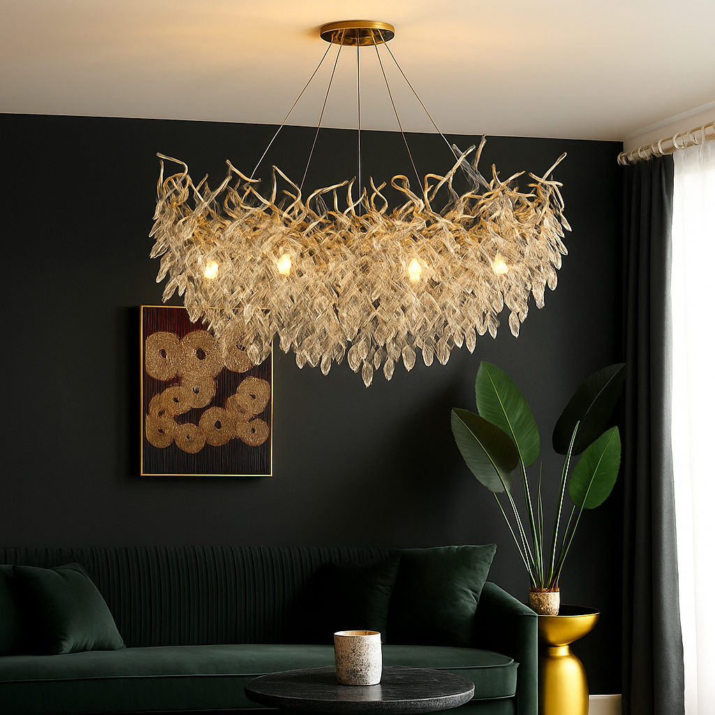 lustre moderne en cristal clair avec éclairage en métal réglable