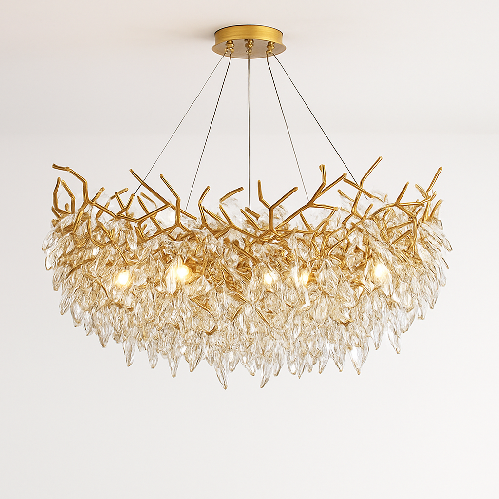 lustre moderne en cristal clair avec éclairage en métal réglable