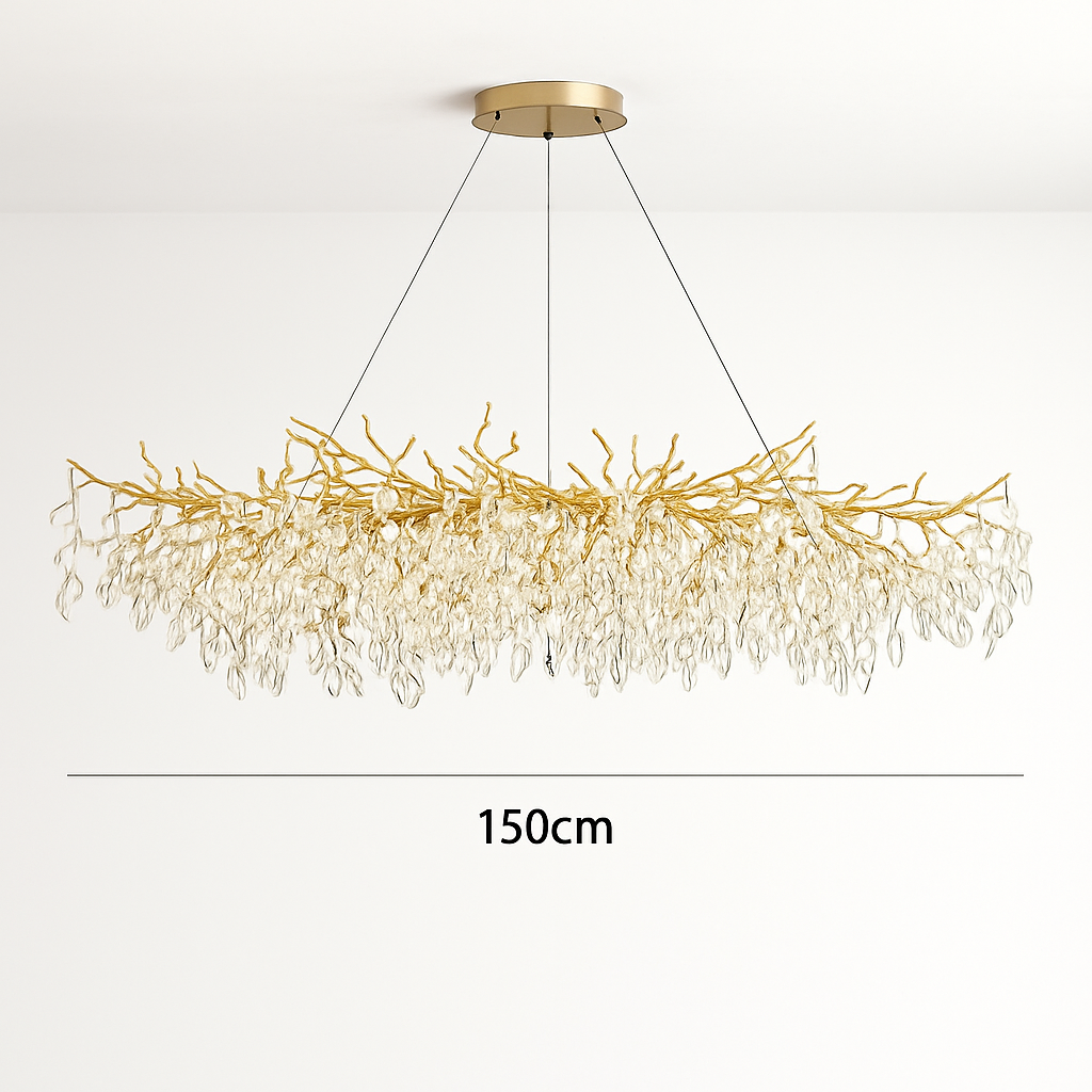 lustre moderne en cristal clair avec éclairage en métal réglable