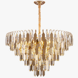 lustre moderne en cristal doré à led design élégant pour intérieur
