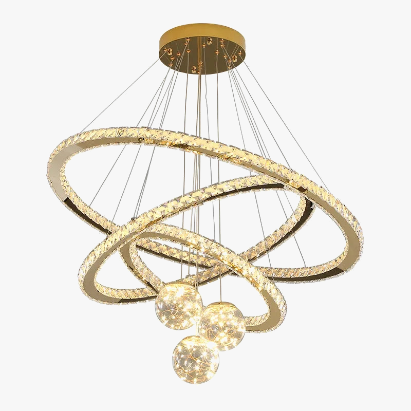 lustre moderne en cristal à led avec finition dorée étoile