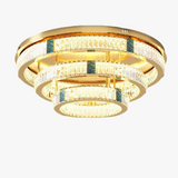 lustre moderne en cristal rond à 3 couches avec led