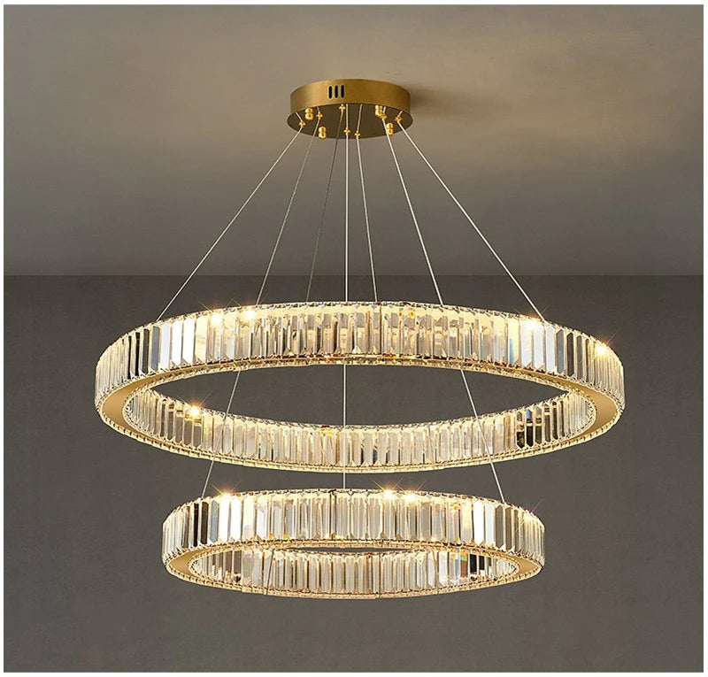 lustre moderne en cristal rond à led avec intensité variable