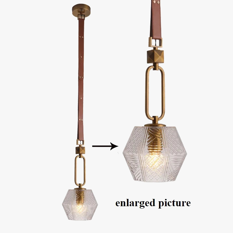 lustre moderne en cuir avec suspension lumière et verre cristal