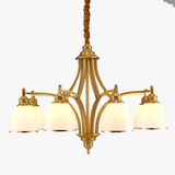 lustre moderne en cuivre avec abat-jour en verre blanc