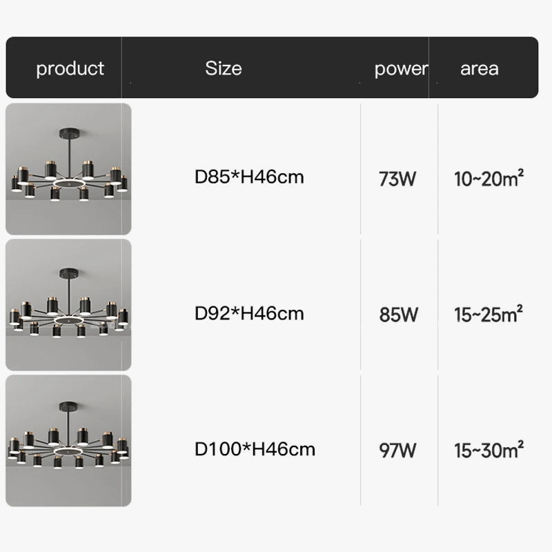 lustre moderne en design simple noir et or