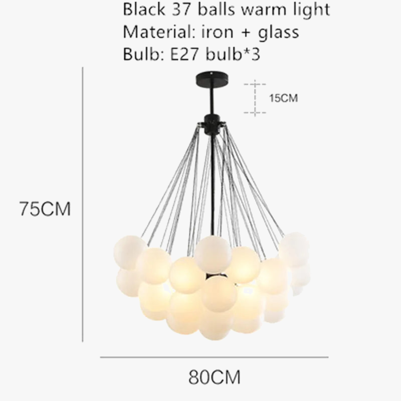lustre moderne en métal avec boule en verre et bulles décoratives