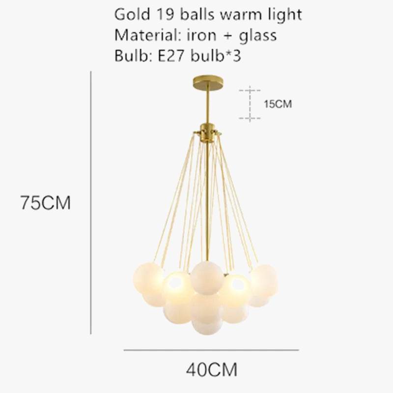 lustre moderne en métal avec boule en verre et bulles décoratives