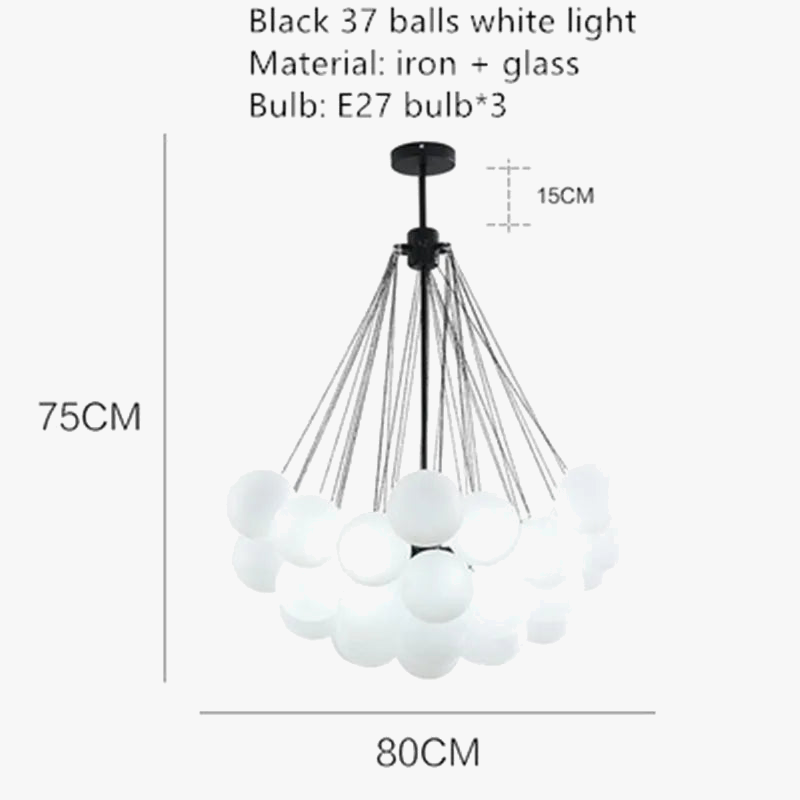 lustre moderne en métal avec boule en verre et bulles décoratives