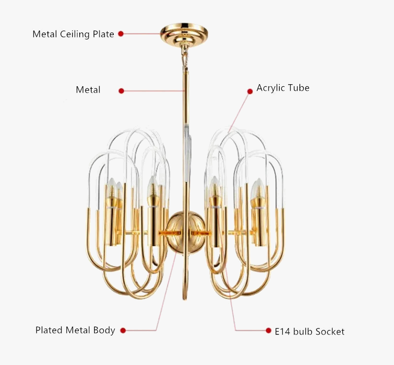 lustre moderne en métal doré et acrylique pour intérieur élégant