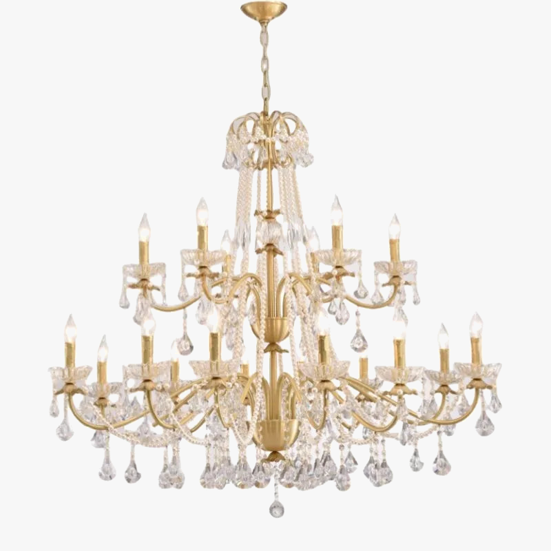 lustre moderne en or avec éclairage tube led et cristal