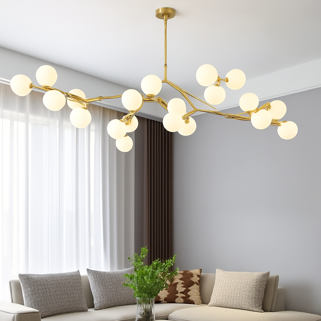 lustre moderne en verre avec branches led suspendues