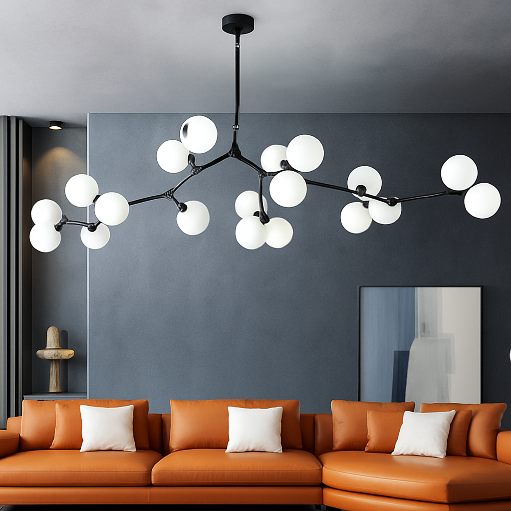lustre moderne en verre avec branches led suspendues