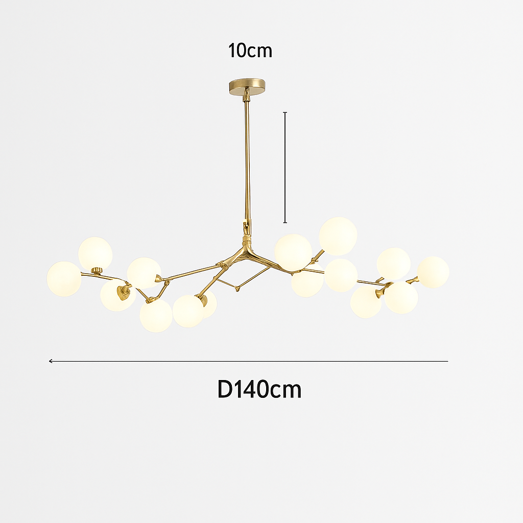 lustre moderne en verre avec branches led suspendues