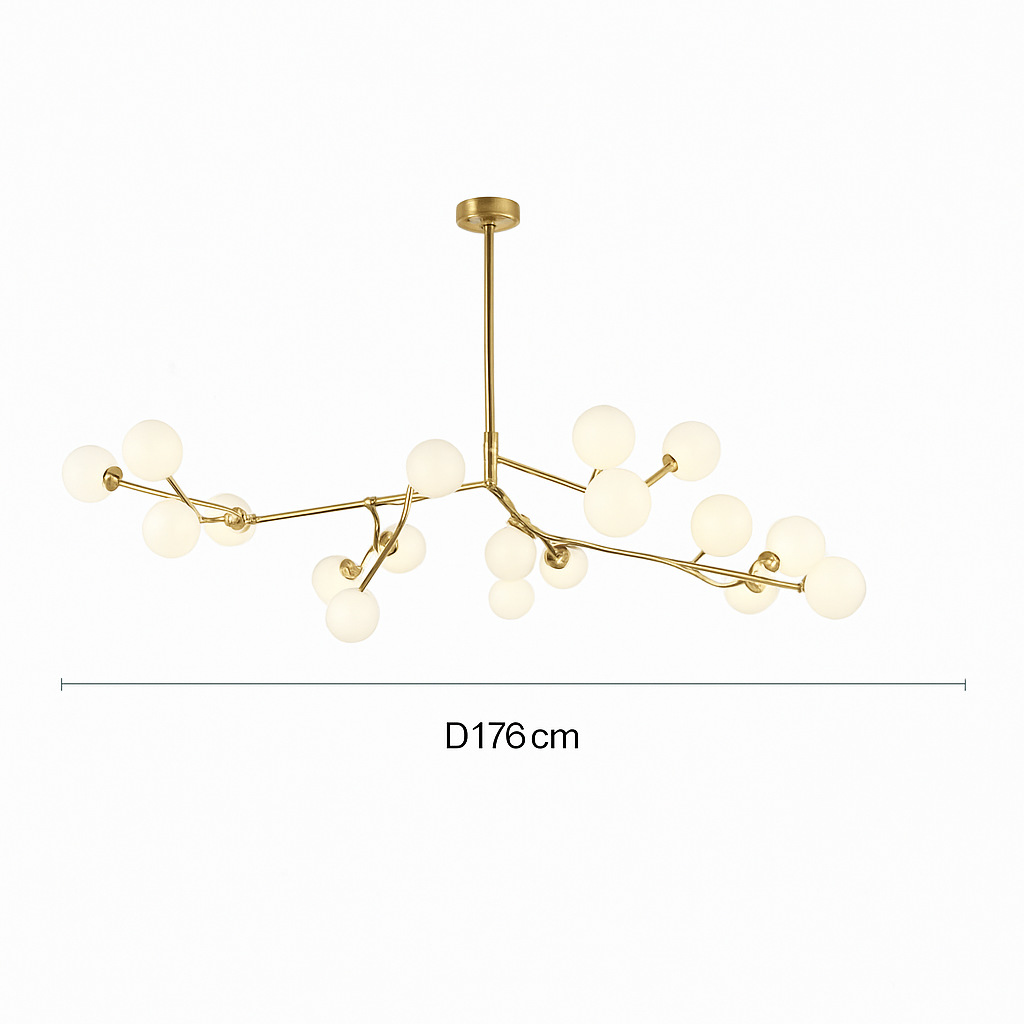 lustre moderne en verre avec branches led suspendues