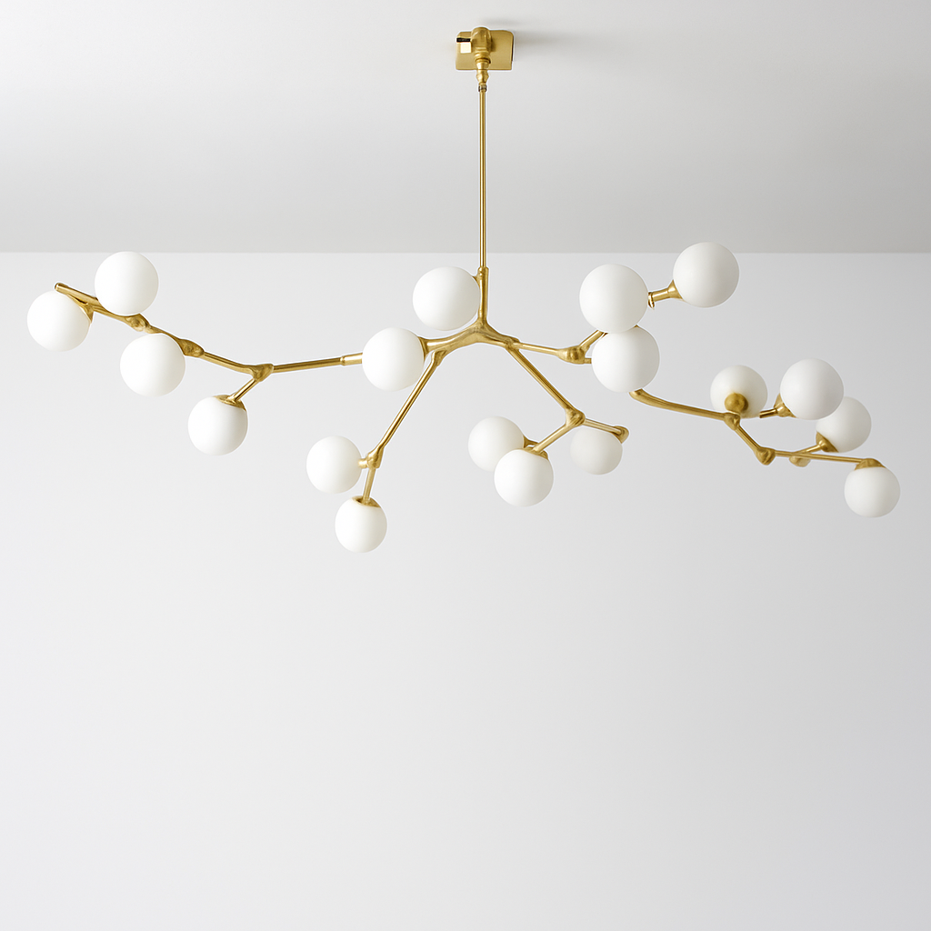 lustre moderne en verre avec branches led suspendues