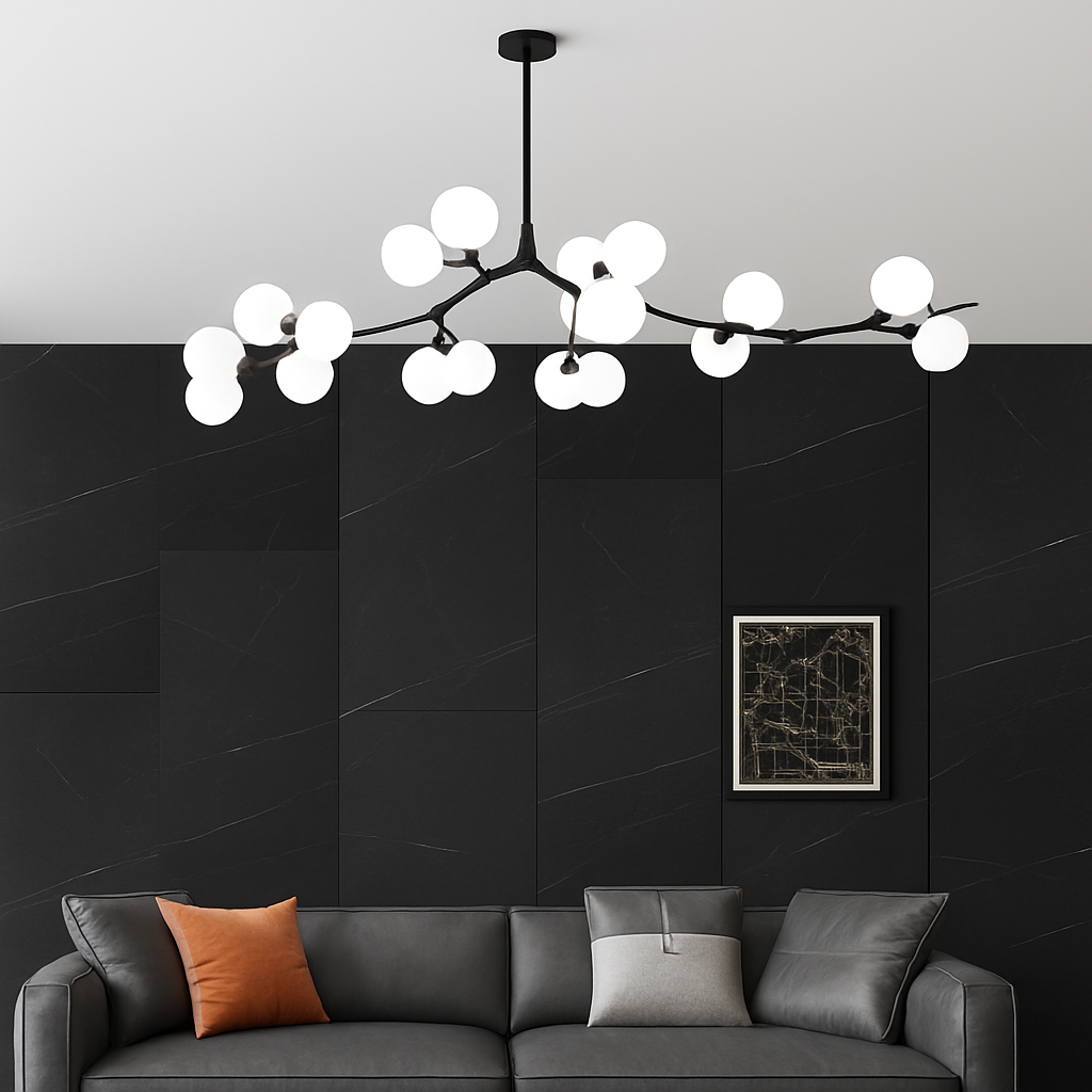 lustre moderne en verre avec branches led suspendues