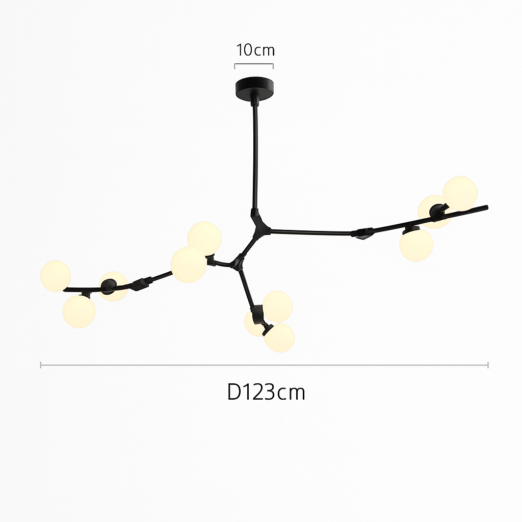lustre moderne en verre avec branches led suspendues