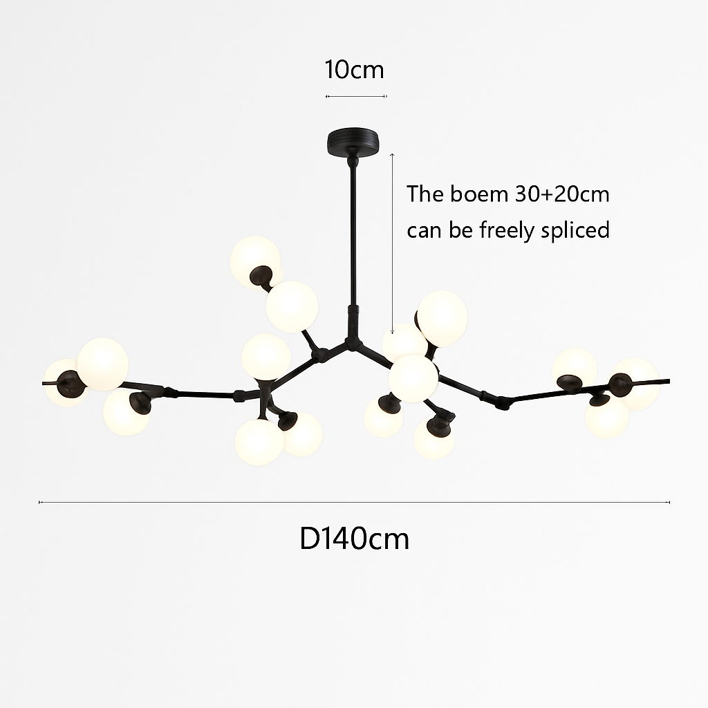 lustre moderne en verre avec branches led suspendues