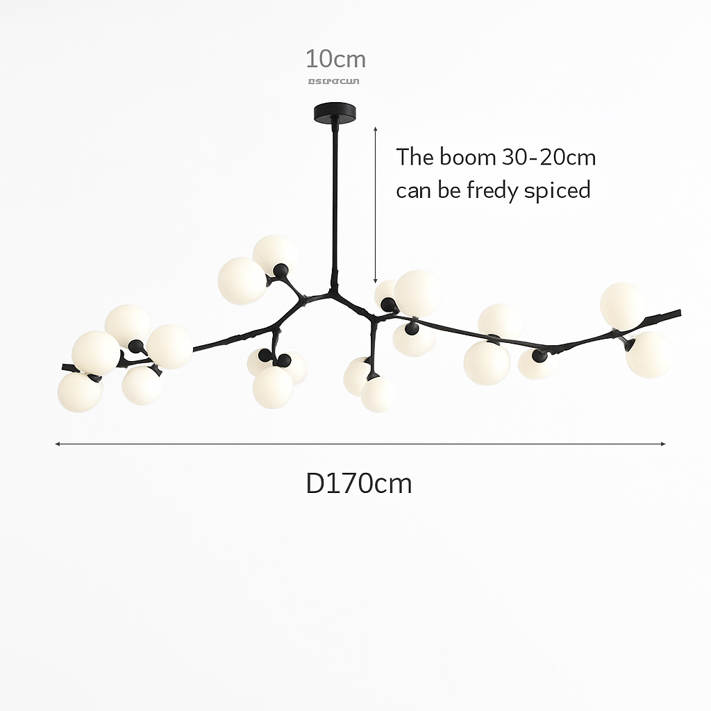 lustre moderne en verre avec branches led suspendues