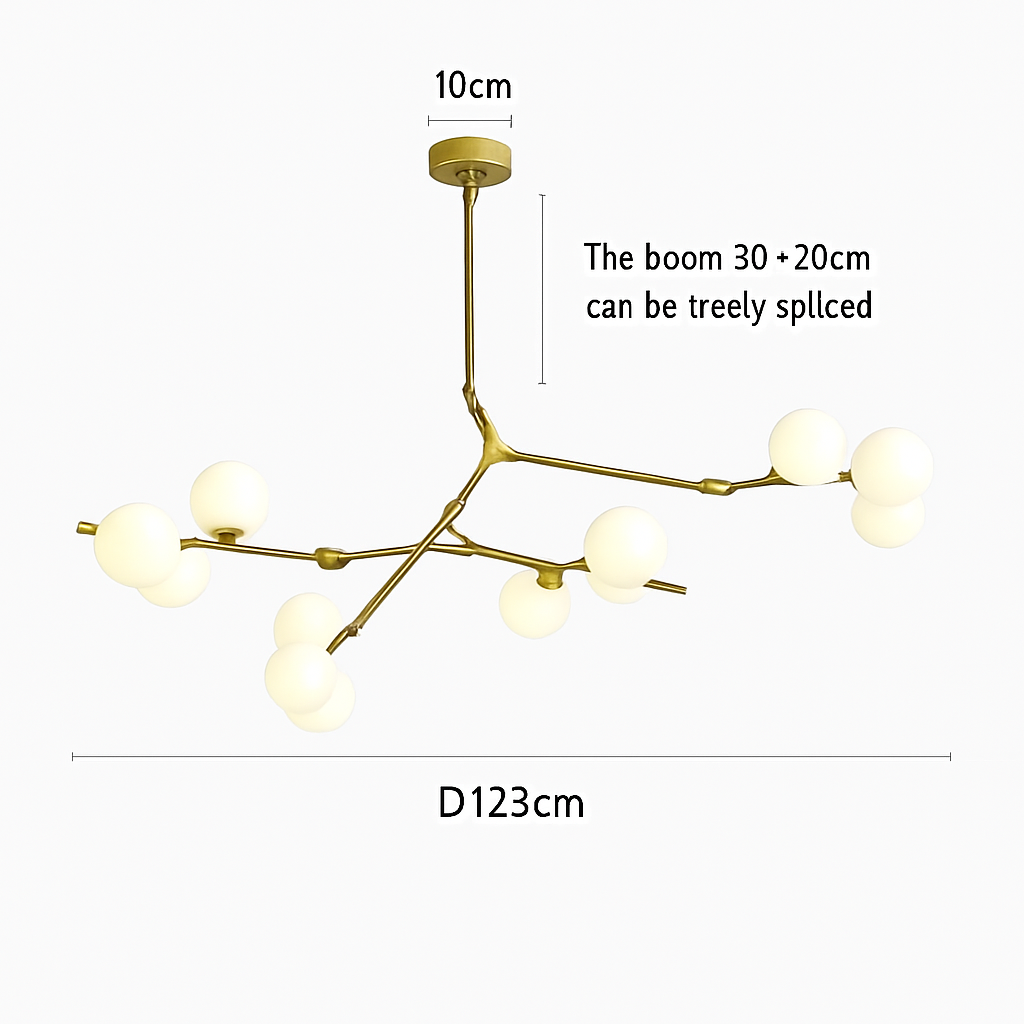 lustre moderne en verre avec branches led suspendues