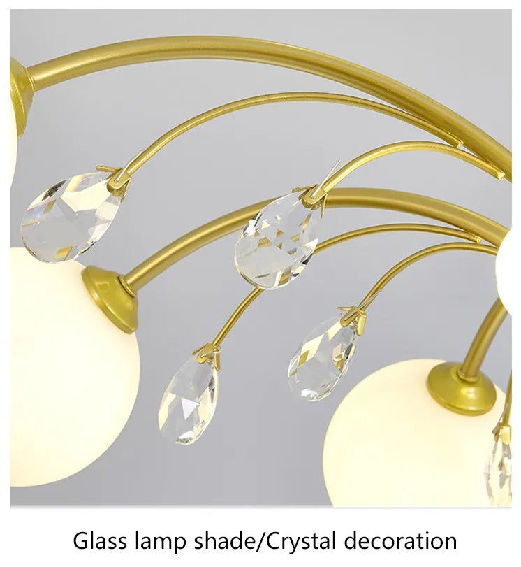 lustre moderne en verre avec cristaux lumineux pour un éclairage élégant