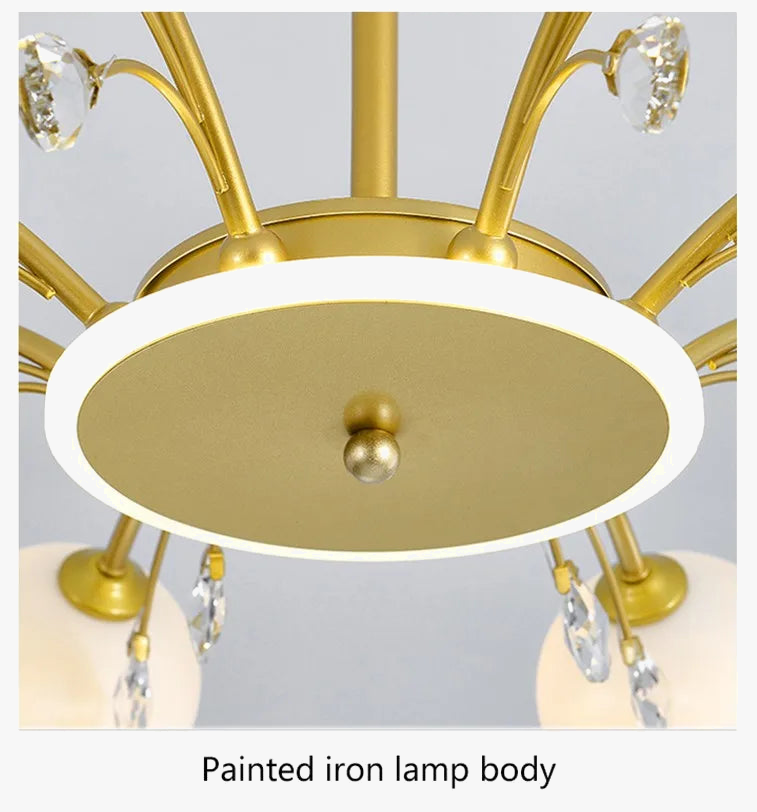 lustre moderne en verre avec cristaux lumineux pour un éclairage élégant