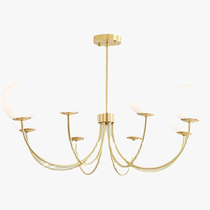 lustre moderne en verre avec luminaire suspendu et structure métallique