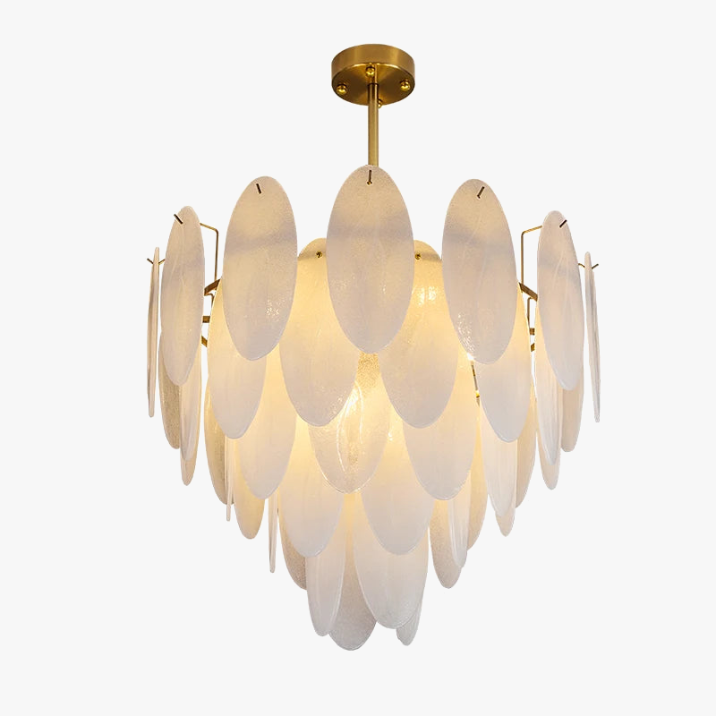 lustre moderne en verre avec plumes et éclairage led