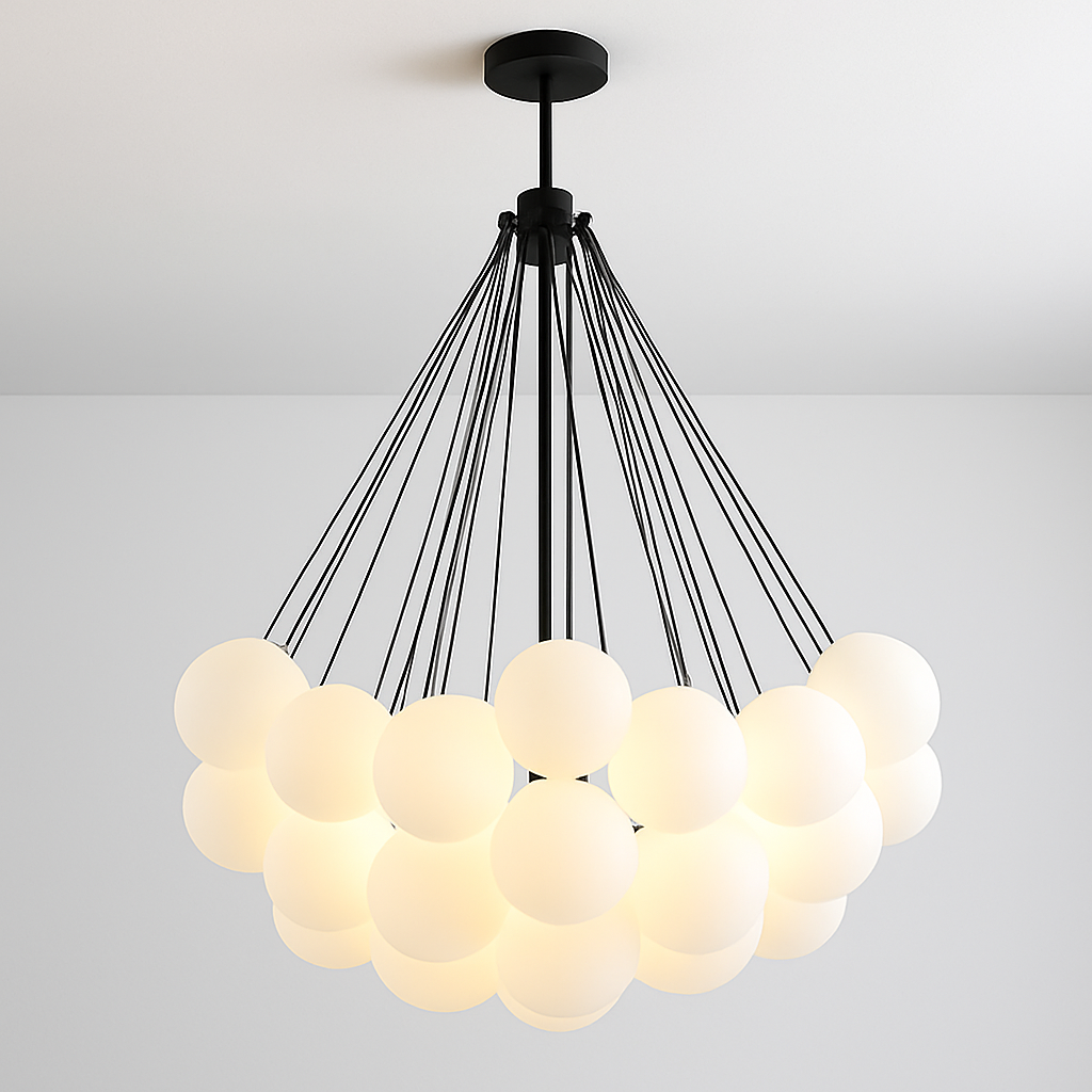 lustre moderne en verre dépoli avec suspension