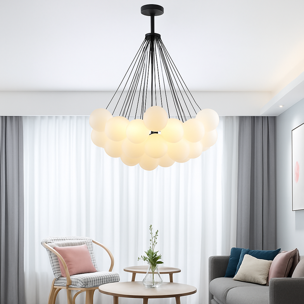 lustre moderne en verre dépoli avec suspension