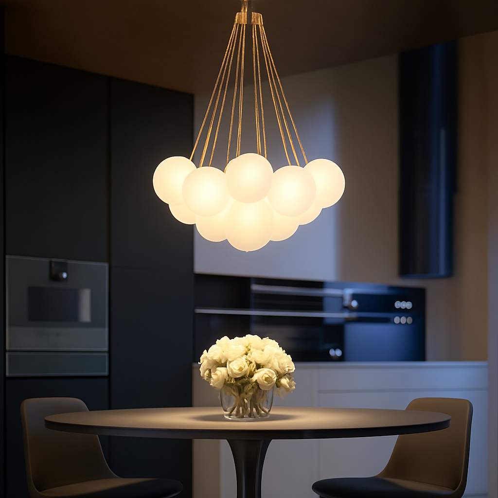 lustre moderne en verre dépoli avec suspension