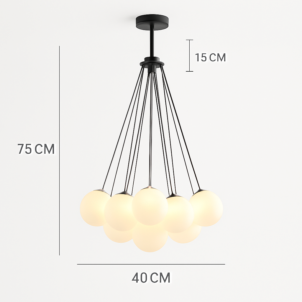 lustre moderne en verre dépoli avec suspension