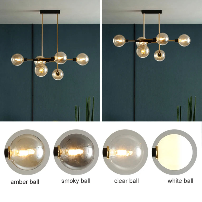 lustre moderne en verre design avec bulles LED décoratif