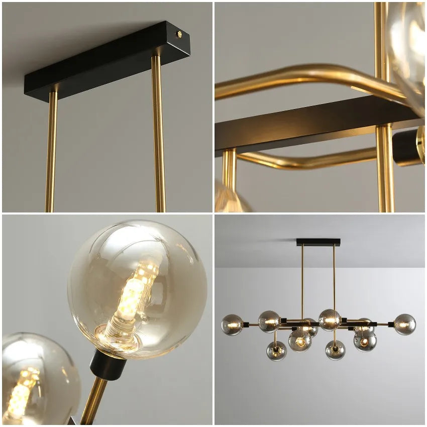 lustre moderne en verre design avec bulles LED décoratif