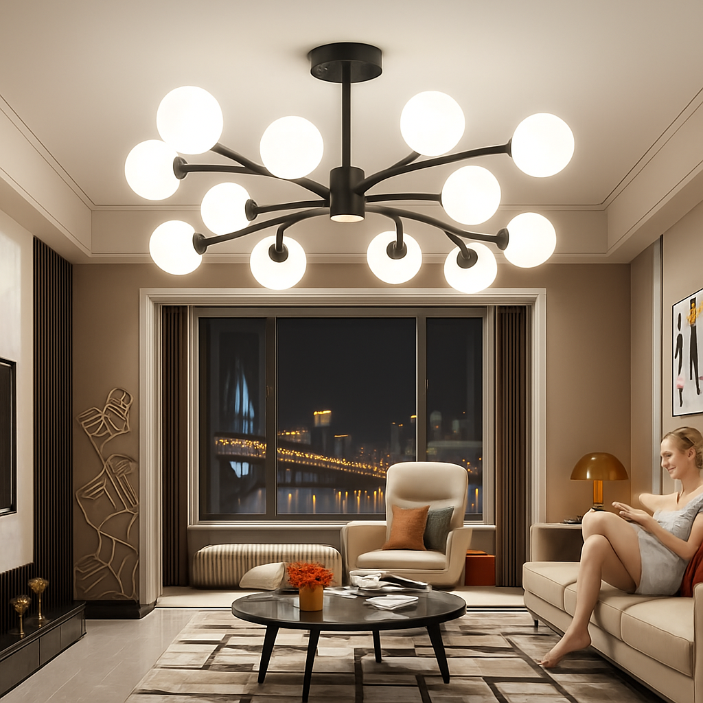 lustre moderne en verre led avec suspension pour décoration maison