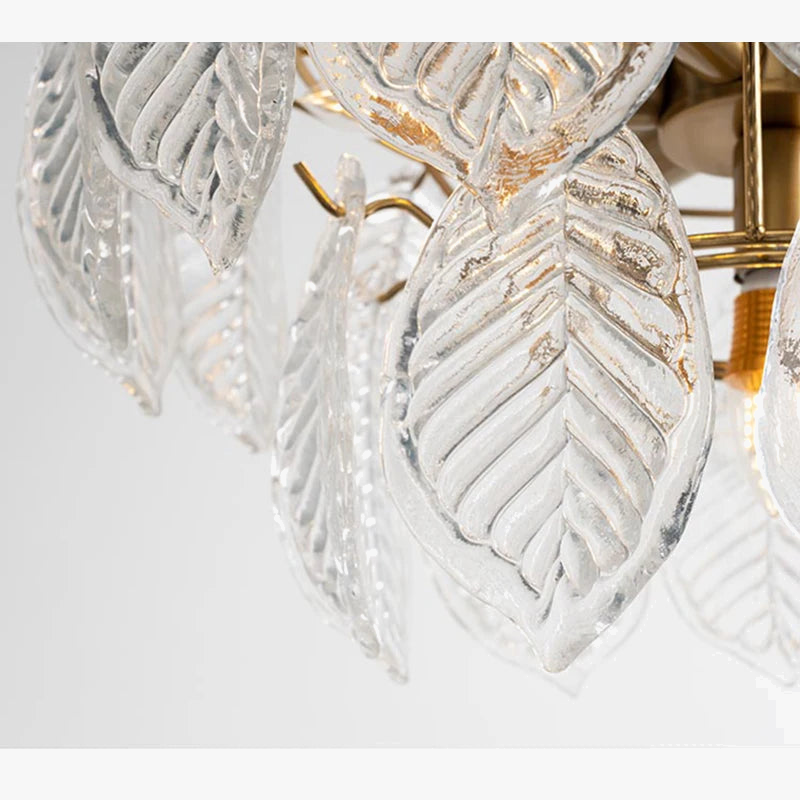 lustre moderne en verre suspendu avec décoration de feuilles