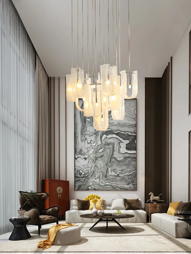 lustre moderne français en verre à brume pour salon