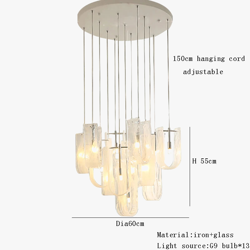 lustre moderne français en verre à brume pour salon