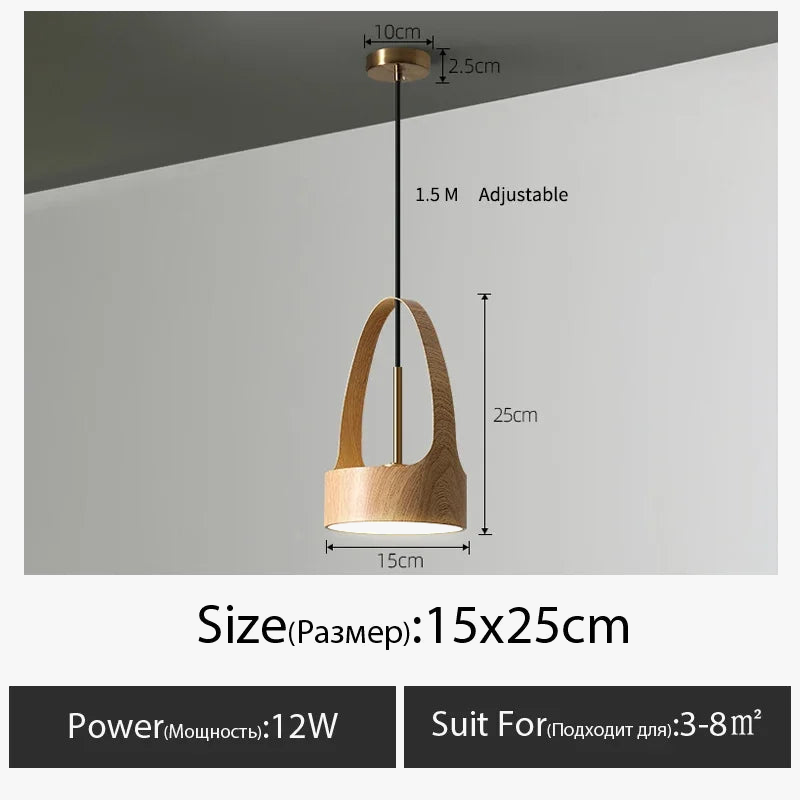 lustre moderne imitation grain de bois style nordique led suspension