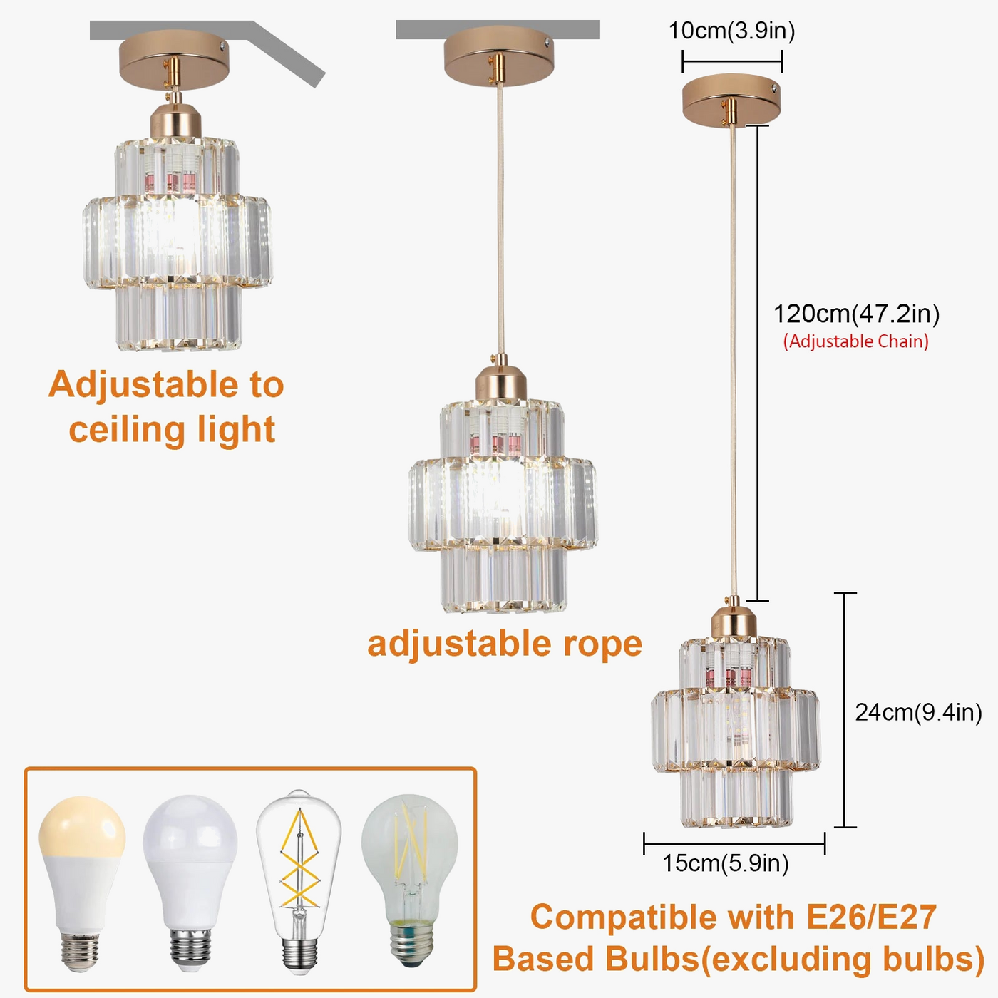 Lustre moderne K9 cristal Led lumiere