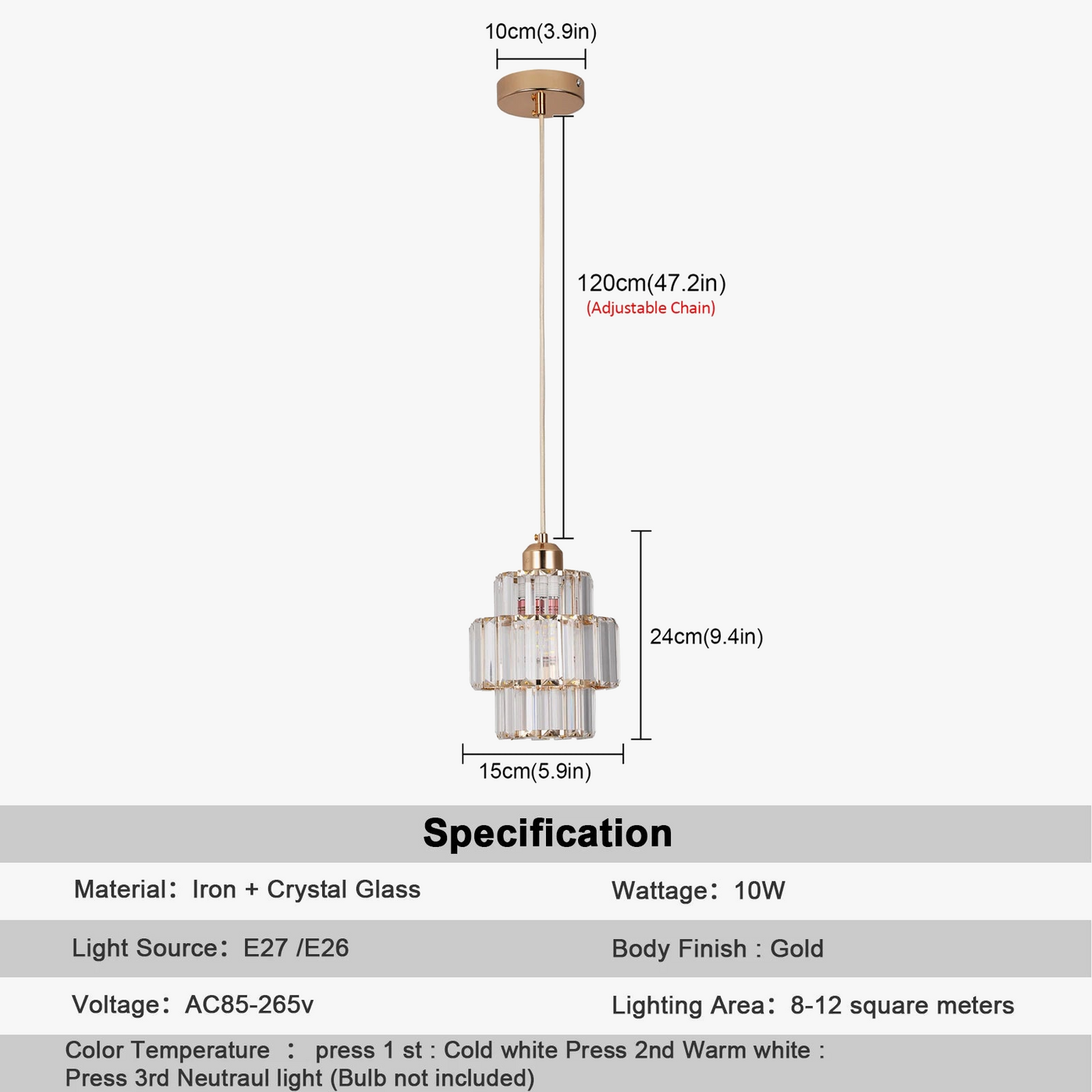 Lustre moderne K9 cristal Led lumiere