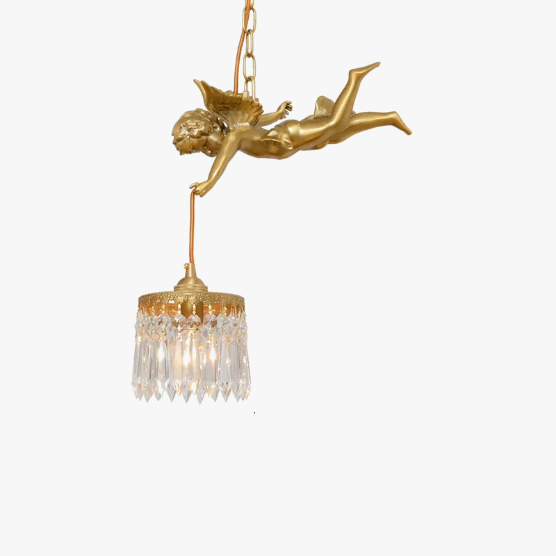 lustre moderne led avec ange en cristal médiéval bronze